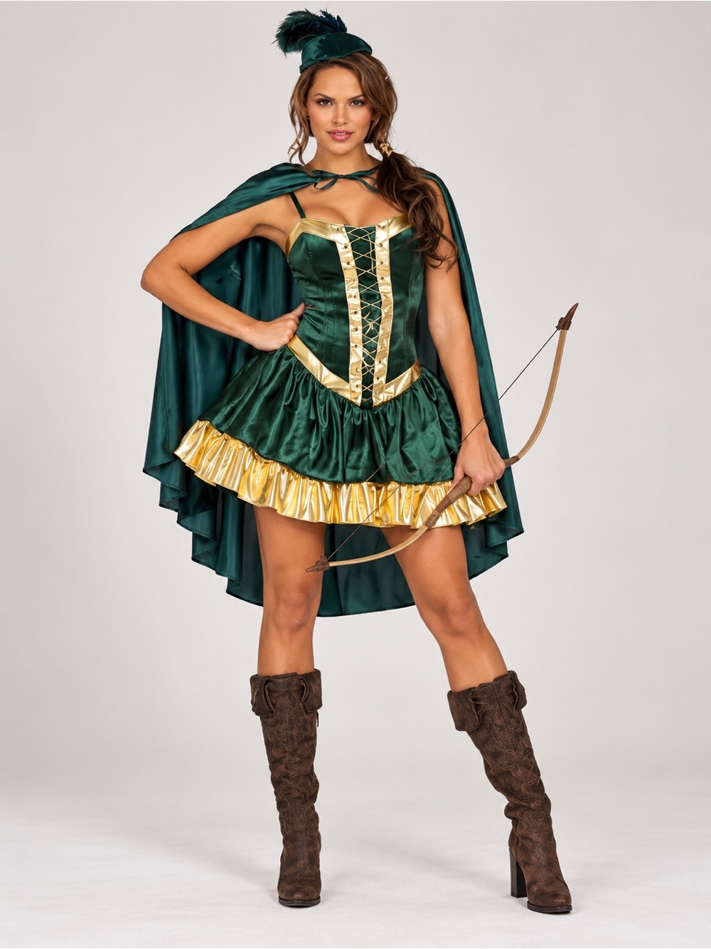 Robin Hood Women's Green and Gold Velvet Costume